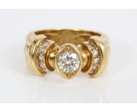 Diamond single stone ring estimated to weigh approximately 0.50 carats, with five further diamonds set on each shoulder, in a