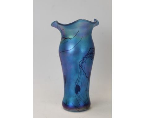 John Ditchfield blue iridescent glass vase with flared rim, 23.5cm high, signed CONDITION REPORT Very good condition