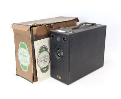 A Primus Midg falling plate box camera with Beck symmetrical lens, maker's card box and booklet