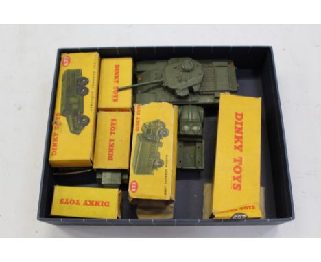 Dinky - selection of military models - including Austin Champ no. 674, Scout Car no. 673 (x 2), Armored Command Vehicle no. 6