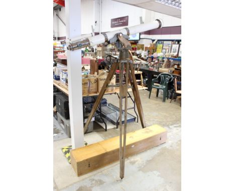 Large refracting astronomical telescope in fitted wooden case, with supplementary lenses and accessories, by Ottway of Ealing