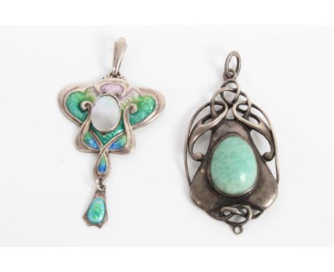 Art Nouveau silver pendant with enamel and mother of pearl decoration, hallmarked Birmingham 1909, maker's mark - S. & E. (Sc