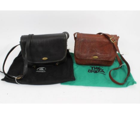 Two vintage 'The Bridge' leather handbags - both across the body style, one brown, one black - both in Bridge soft protective