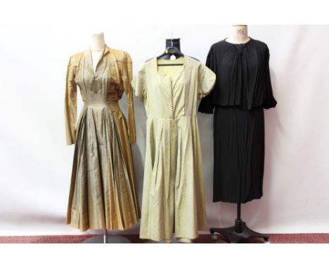 Selection of ladies' vintage dresses 1940s - 1950s period - black full-length lace dress, silver gown by John Selby, black co