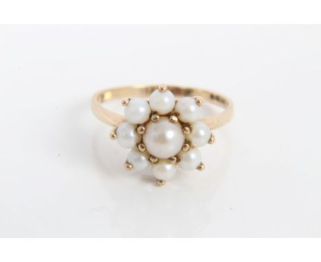 Gold (9ct) cultured pearl flower-head cluster ring.  Ring size K CONDITION REPORT Total gross weight approximately 1.9 grams