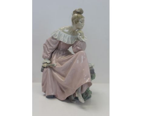Large Lladro porcelain figure - seated lady holding a fan