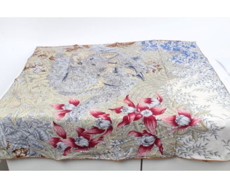 Authentic Salvatore Ferragamo silk scarf - foxes hiding in foliage, in original presentation folder