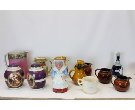 Copeland Spode commemorative decanter, two puzzle jugs and other decorated china