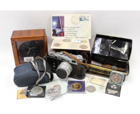 Smiths eight day, twelve hour V308 Time of Trip cockpit clock / timer in a mahogany case, together with a selection of miscel