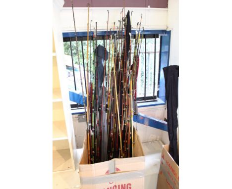 Large quantity of vintage and modern fishing rods by various makers dating from 1930s to modern