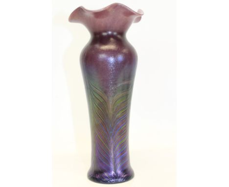 Loetz-style purple iridescent glass vase with flared rim, 25cm high CONDITION REPORT Good overall condition, no signs of dama