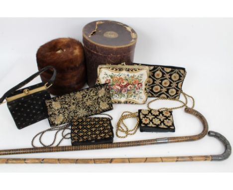 Vintage accessories - including four Indian Zardozi embroidered handbags - metal wirework with semi-precious stones on velvet