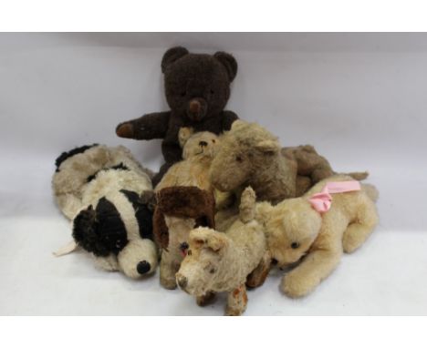 Selection of soft toys - including Merrythought dog pyjama case and dogs and teddies, Chad Valley Mickey Mouse with rubber fa