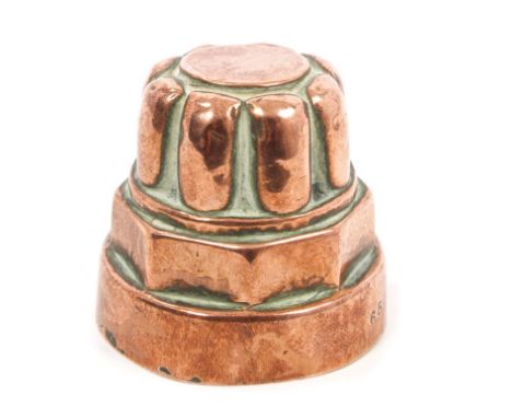 Very rare 19th century miniature copper tower jelly mould, numbered 65 and engraved - 'T. R. Leyland Hyde Park House', 5cm hi