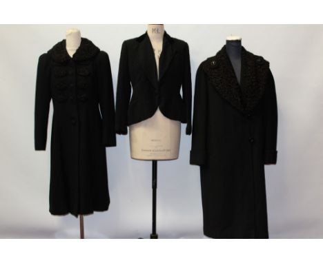 Ladies' 1950s vintage black evening jacket, wool with black cord work and velvet collar, contemporary Jane Goodchild black wo