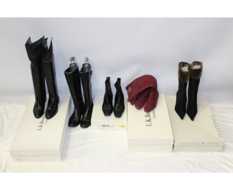 Ladies' boots - black fur-trimmed suede with high heels by Martinez Valero, black leather 'over-the-knee' by L. K. Bennett, a
