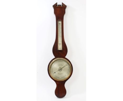 George IV banjo barometer with silvered dial and scale, signed - Draper, Malden, in mahogany case, 97cm 