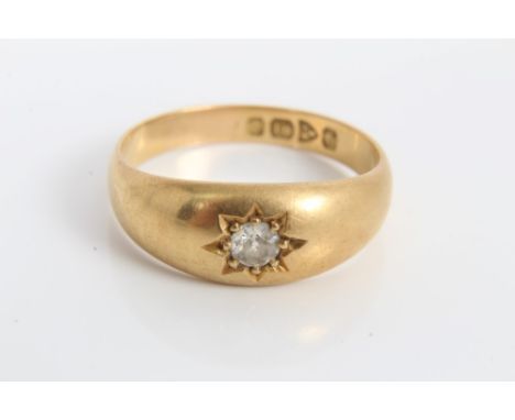 Gold (18ct) ring with a single stone old cut diamond in Gypsy setting, Chester 1916.  Ring size M CONDITION REPORT Weight 4.2