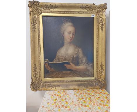 PORTRAIT OF AN 18 CENTURY LADY, LATE 19 CENTURY, OIL ON BOARD, 19 BY 24