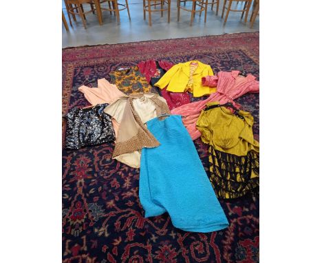 COLLECTION OF VINTAGE CLOTHES INCLUDING 1970'S PRINGLE SWEATER, CHINESE JACKETS, 1920'S COAT ETC