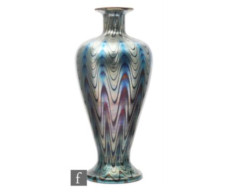A large late 19th Century Loetz vase circa 1898 to 1900 of slender shouldered ovoid form with collar neck and flat rim, decor