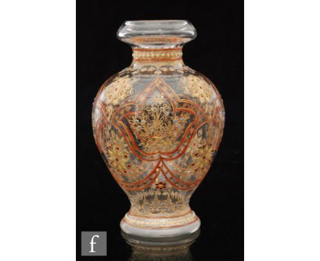 A late 19th Century continental crystal glass vase, possibly Josephinehutte, of footed baluster form with collar neck, finely