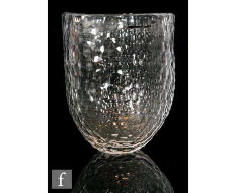 A large later 20th Century Kosta clear crystal glass vase designed by Vicke Lindstrand, of ovoid form with tapered foot, deco