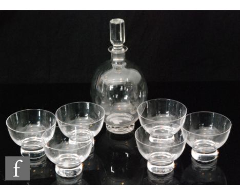 A Whitefriars Art Deco style decanter of ovoid form on faceted foot with matched stopper, pattern no. M67, height 25.5cm, tog