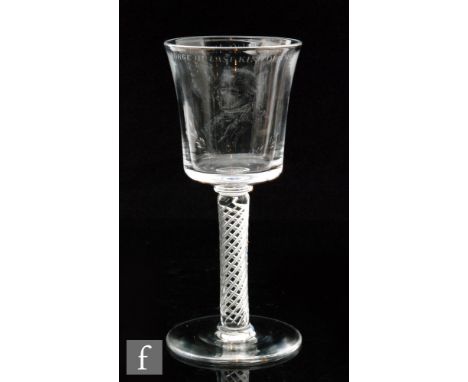 A later 20th Century Georgian style rummer with bucket bowl copper wheel engraved by John Finnie with a portrait of George II