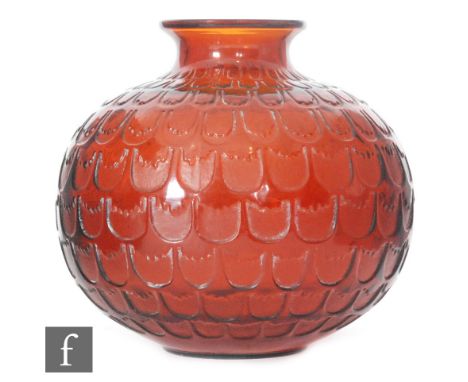 A Rene Lalique vase titled Grenade in deep amber glass, (Marcilhac no. 1045), designed 1930 moulded with bands of petal form 