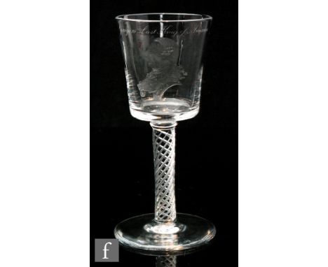 A later 20th Century, circa 1978, Georgian style rummer with bucket bowl stipple engraved by John Finnie with a portrait of G