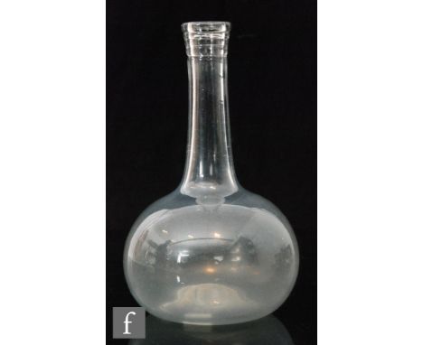 An 18th Century serving decanter circa 1750 of plain globe and shaft form with ring detail to the neck, height 25cm. 