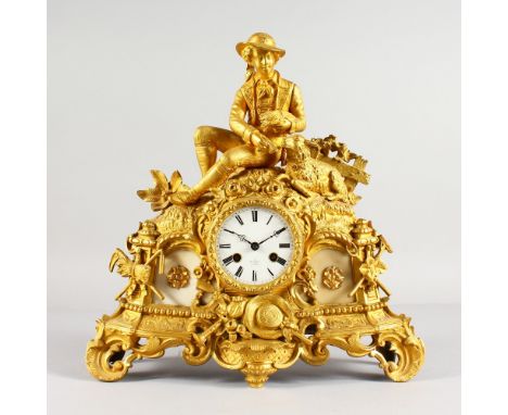 A GOOD 19TH CENTURY FRENCH ORMOLU CLOCK, the movement by Henry Marc A. Paris, the top with a shepherd and lamb. 13ins high.