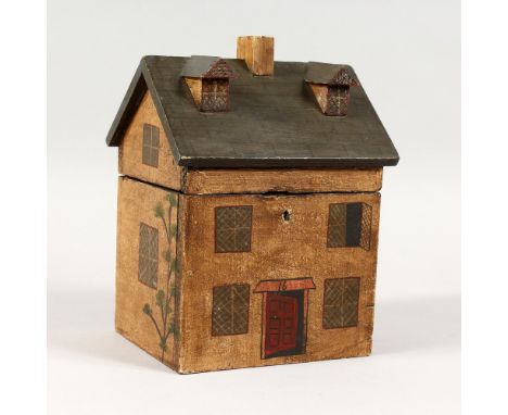 A PAINTED HOUSE STYLE TEA CADDY. 6.5ins wide.