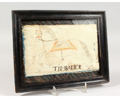 A NAIVE PEN AND INK SKETCH OF A HORSE, framed and glazed. Frame: 10ins x 8ins.