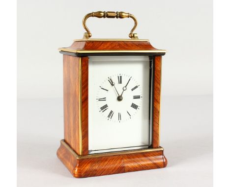 A GOOD FRENCH KINGWOOD CASE CARRIAGE/BRACKET CLOCK with brass carrying handle. 6ins high.