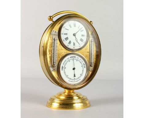 A G. E. FRODSHAM, LONDON OVAL CLOCK AND ANEROID SET, in a brass case with carrying handle.