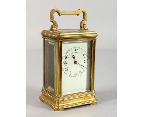 A 19TH CENTURY FRENCH BRASS TIMEPIECE CARRIAGE CLOCK. 4.5ins high.