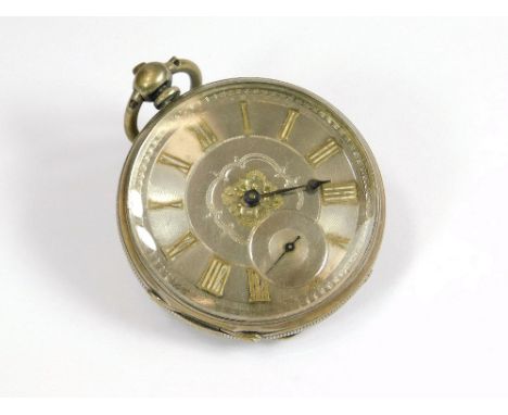 POCKET WATCH. A key-wind pocket watch, the case stamped Fine Silver, the dial with engraved & applied decoration. (The hour h