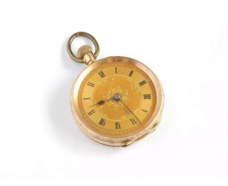 FOB WATCH. A 14k fob watch with engraved dial. Gross weight approx. 23.9g.All watches in this auction are previously owned & 