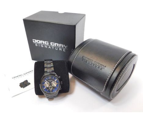 JORG GRAY. A gentleman's Jorg Gray stainless steel Signature wristwatch. Original box with booklet, spare link & outer box.Al