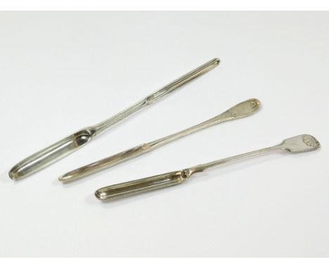 MARROW SCOOPS. Three silver plated marrow scoops including a double ended scoop by Elkington & Sons.Please note that all item