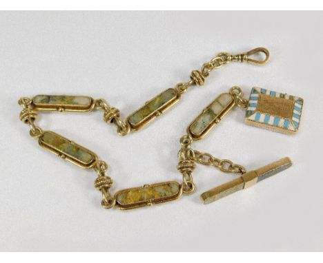 GOLD IN QUARTZ WATCH CHAIN. A substantial 19th century, possibly American, watch chain consisting of 5 baton links, each side
