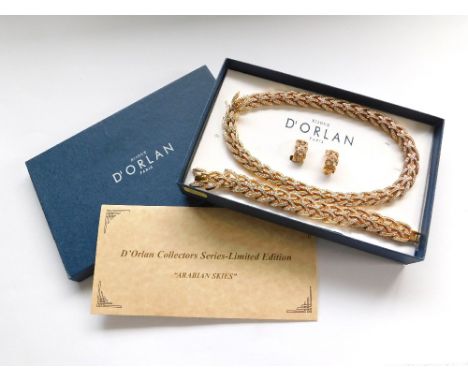 D'ORLAN. A suite of D'orlan, Paris, gold plated & paste set jewellery, comprising necklace, bracelet & earrings (with extra l