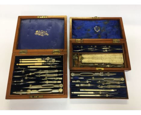 Two 19th Century cased protractor graphical drawing sets, one Stanley set, both housed in original fitted boxes.