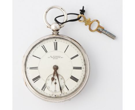 A Victorian silver R. Turner, Bury, key wind open face fusee movement pocket watch, the cream dial having hourly Roman numera