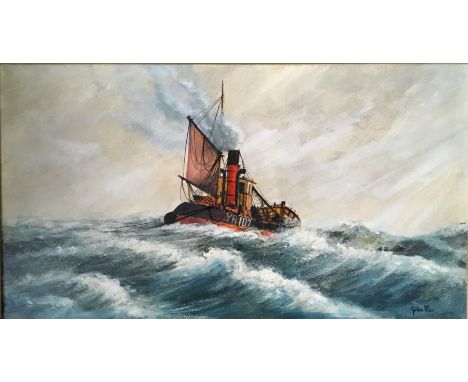 GORDON ALLEN. Framed, signed, oil on canvas, maritime seascape with steam boat, together with three J. HARVEY. Framed, signed