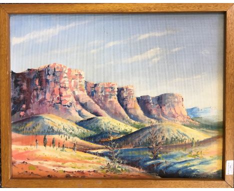 NEIL TAMKE. Framed, signed, dated '62, Australian oil on board, extensive landscape, inscribed verso, [..] Flinders R./ Oct 1