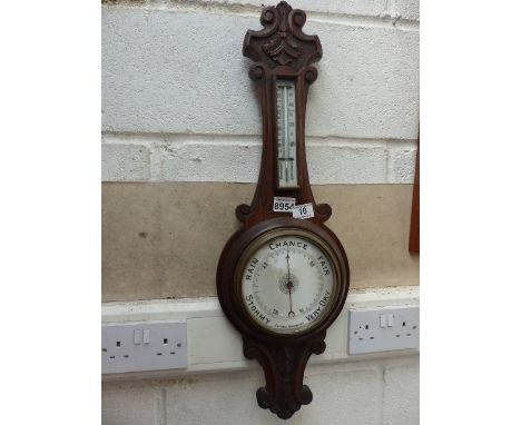 Oak aneroid thermometer barometer 