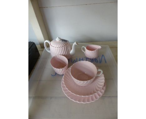Minton tea service on pink ground with white detail